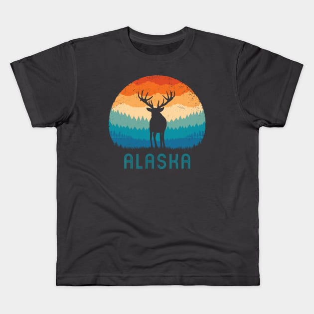 Alaska Retro Deer Kids T-Shirt by TigerTom